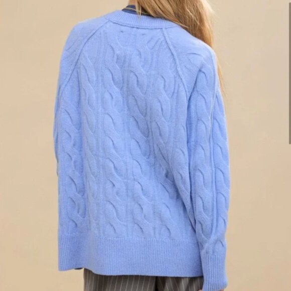 Aerie Unreal Cable Crew Sweater Ocean Sky Blue Large NWT - Picture 3 of 10